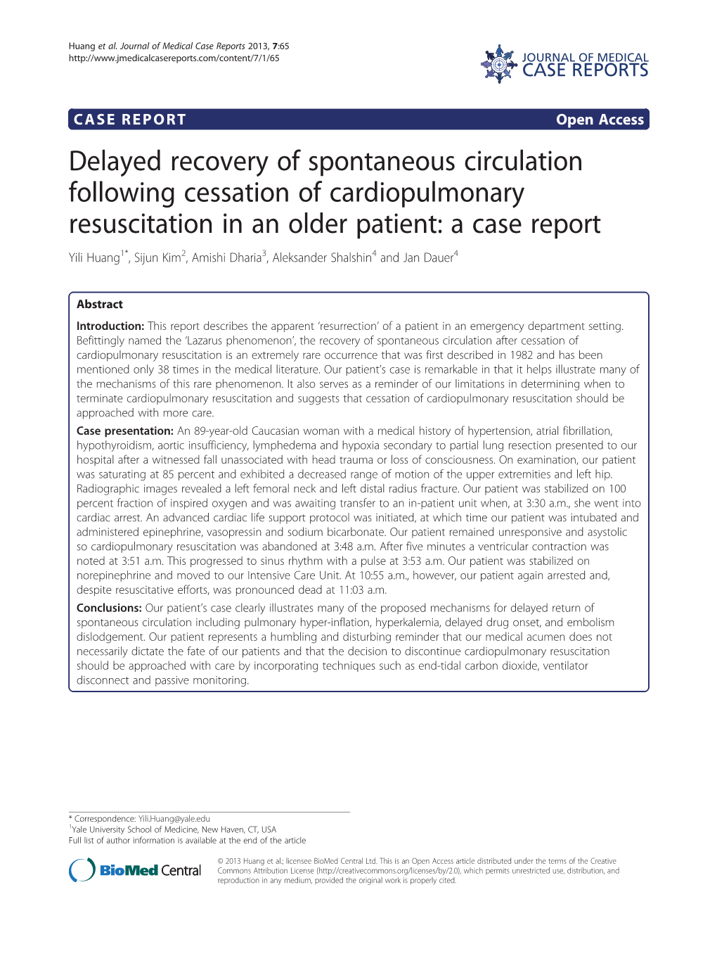 Delayed Recovery of Spontaneous Circulation Following Cessation Of