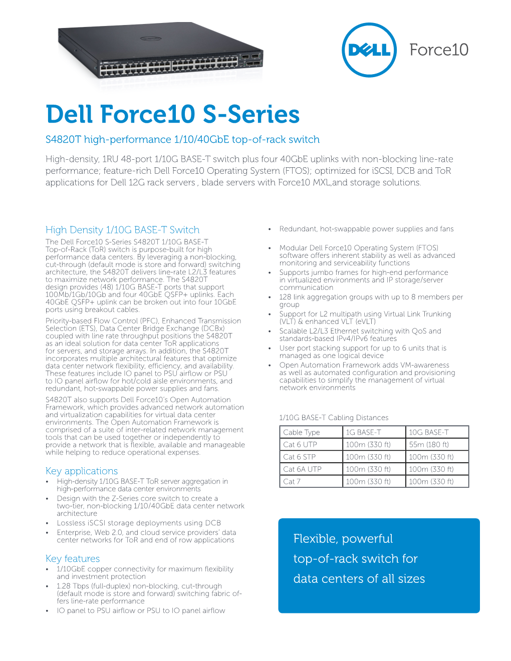 Dell Force10 S-Series S4820T High-Performance 1/10/40Gbe Top-Of-Rack Switch