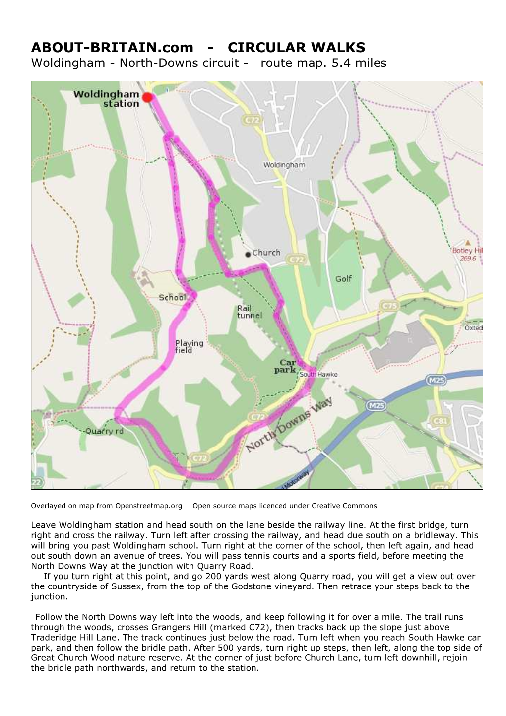 CIRCULAR WALKS Woldingham - North-Downs Circuit - Route Map