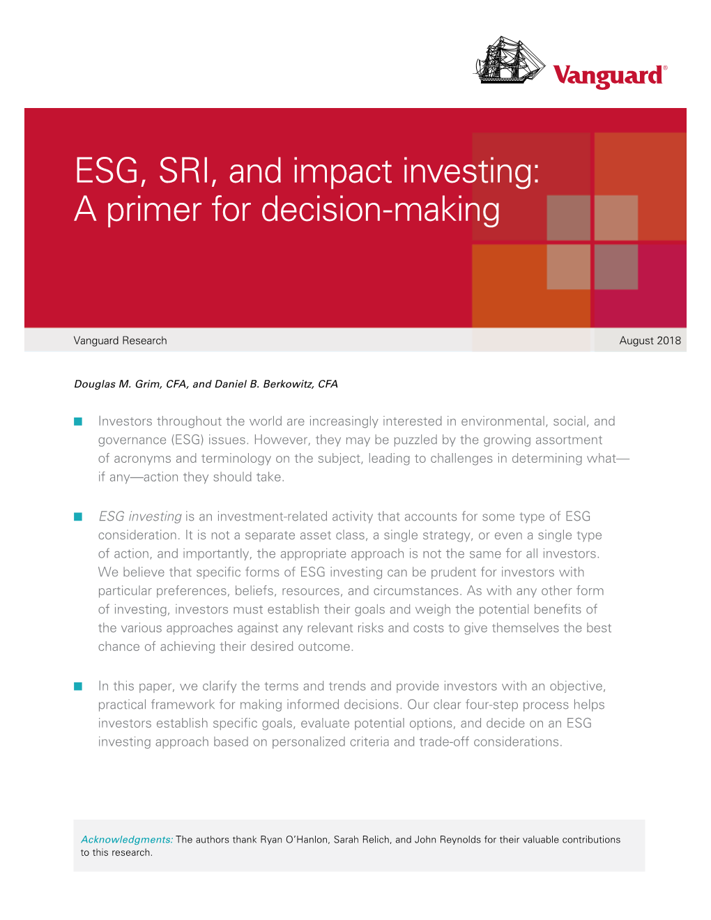 ESG, SRI, and Impact Investing: a Primer for Decision-Making