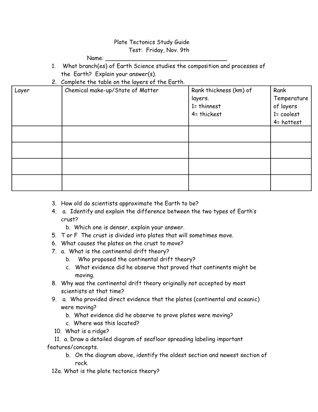 Integrated Science Plate Tectonics Test Review