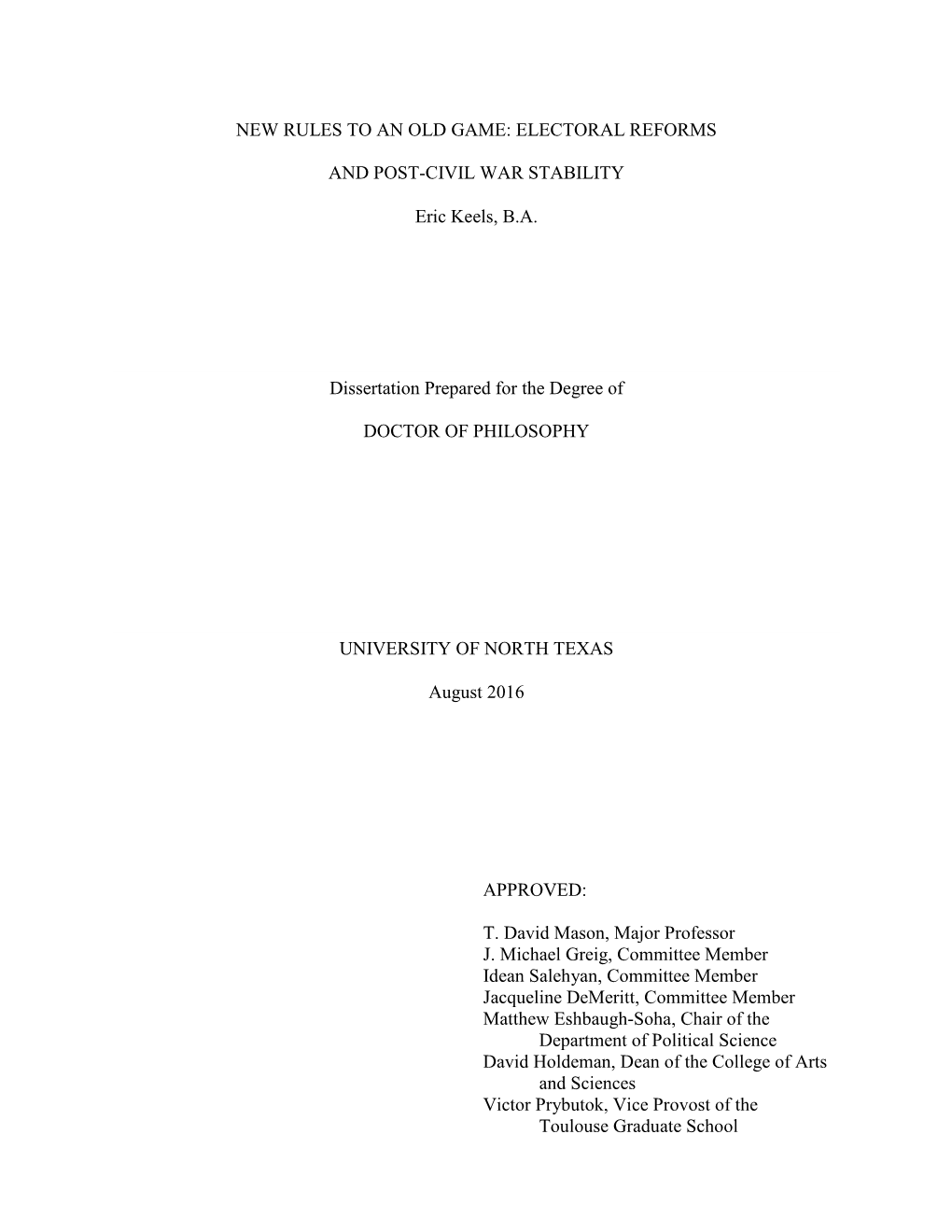 Electoral Reforms and Post-Civil War Stability