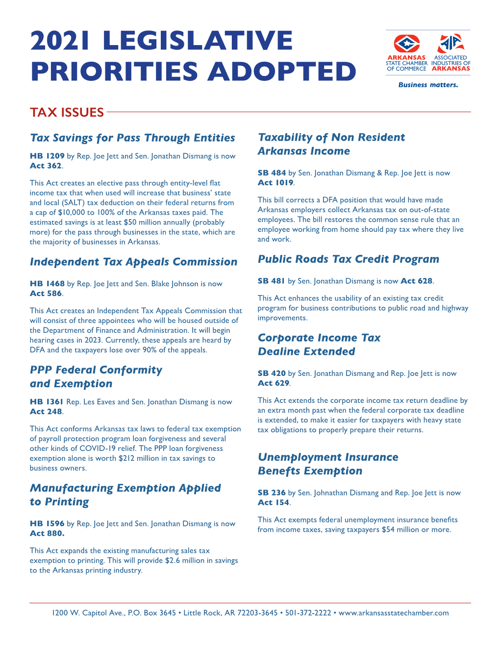 2021 State Chamber/AIA Legislative Priorities Adopted
