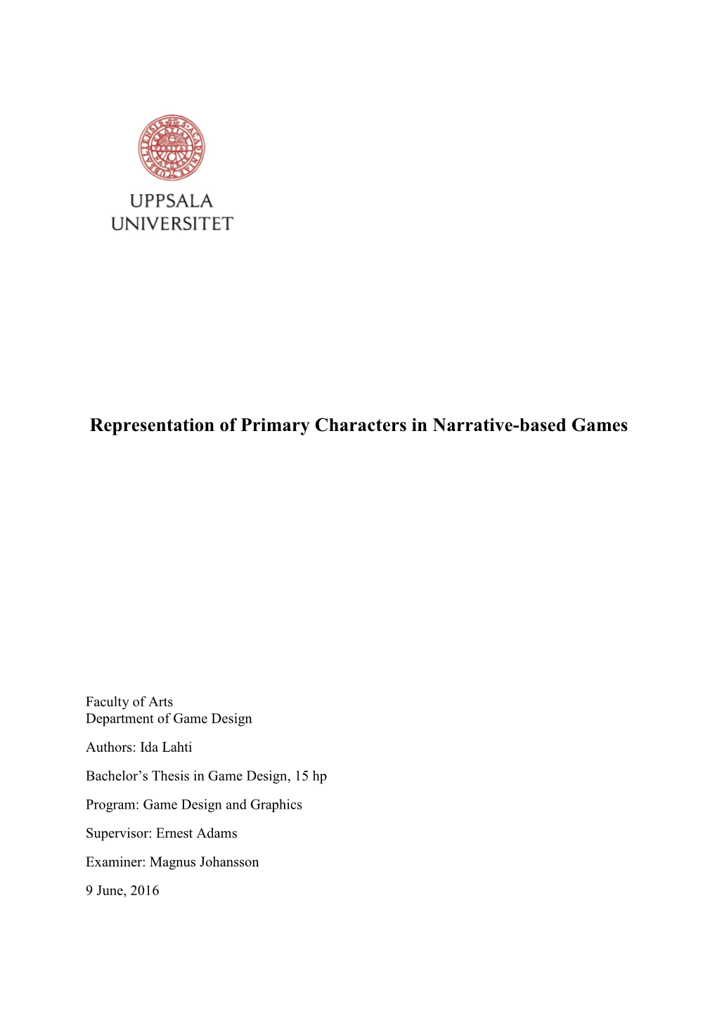 Representation of Primary Characters in Narrative-Based Games
