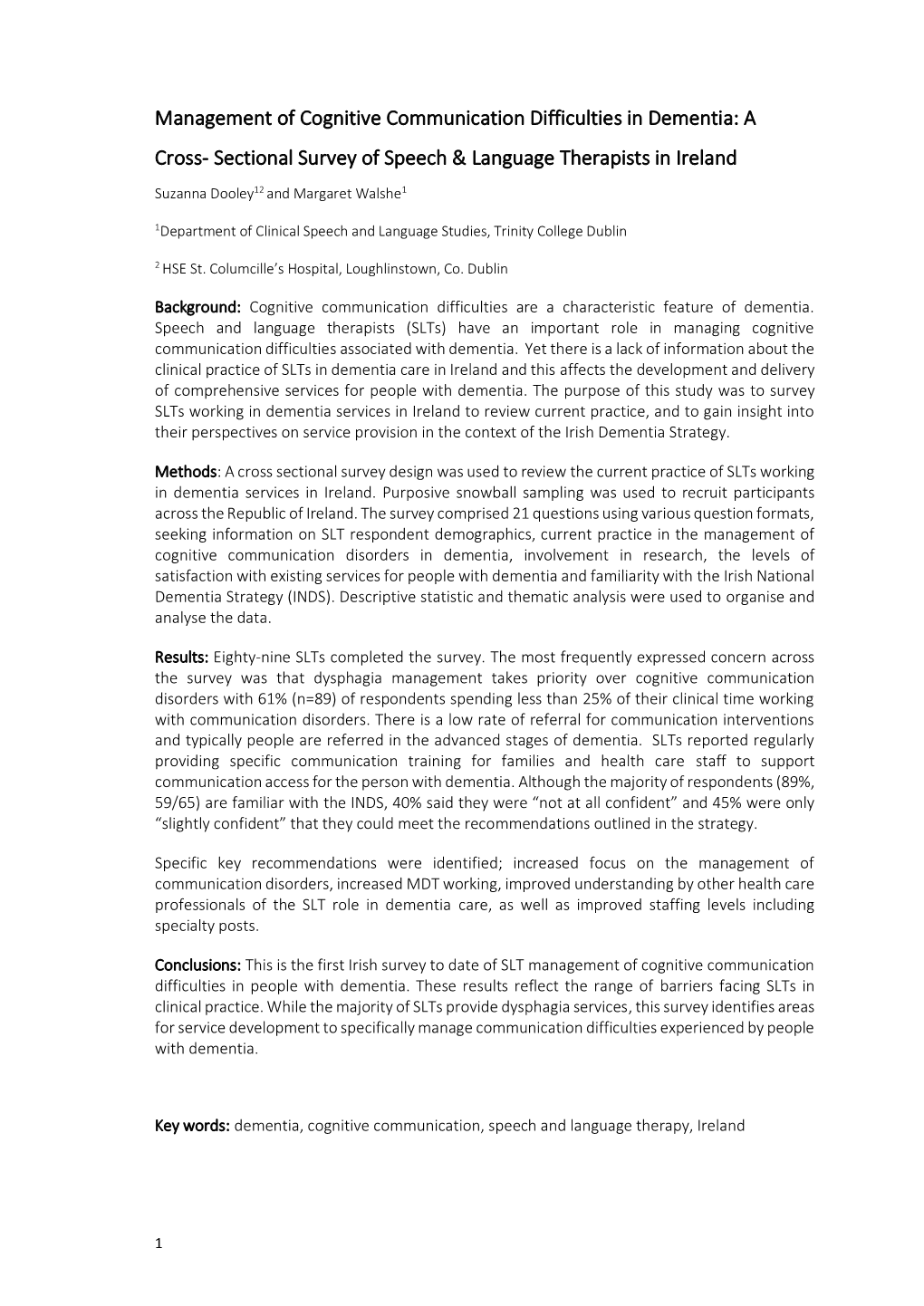 Sectional Survey of Speech & Language Therapists In