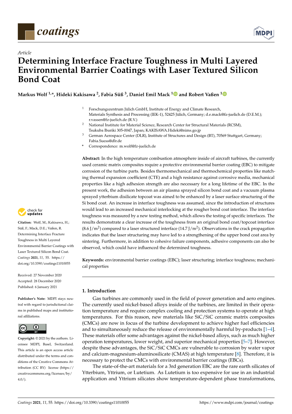 Determining Interface Fracture Toughness in Multi Layered Environmental Barrier Coatings with Laser Textured Silicon Bond Coat