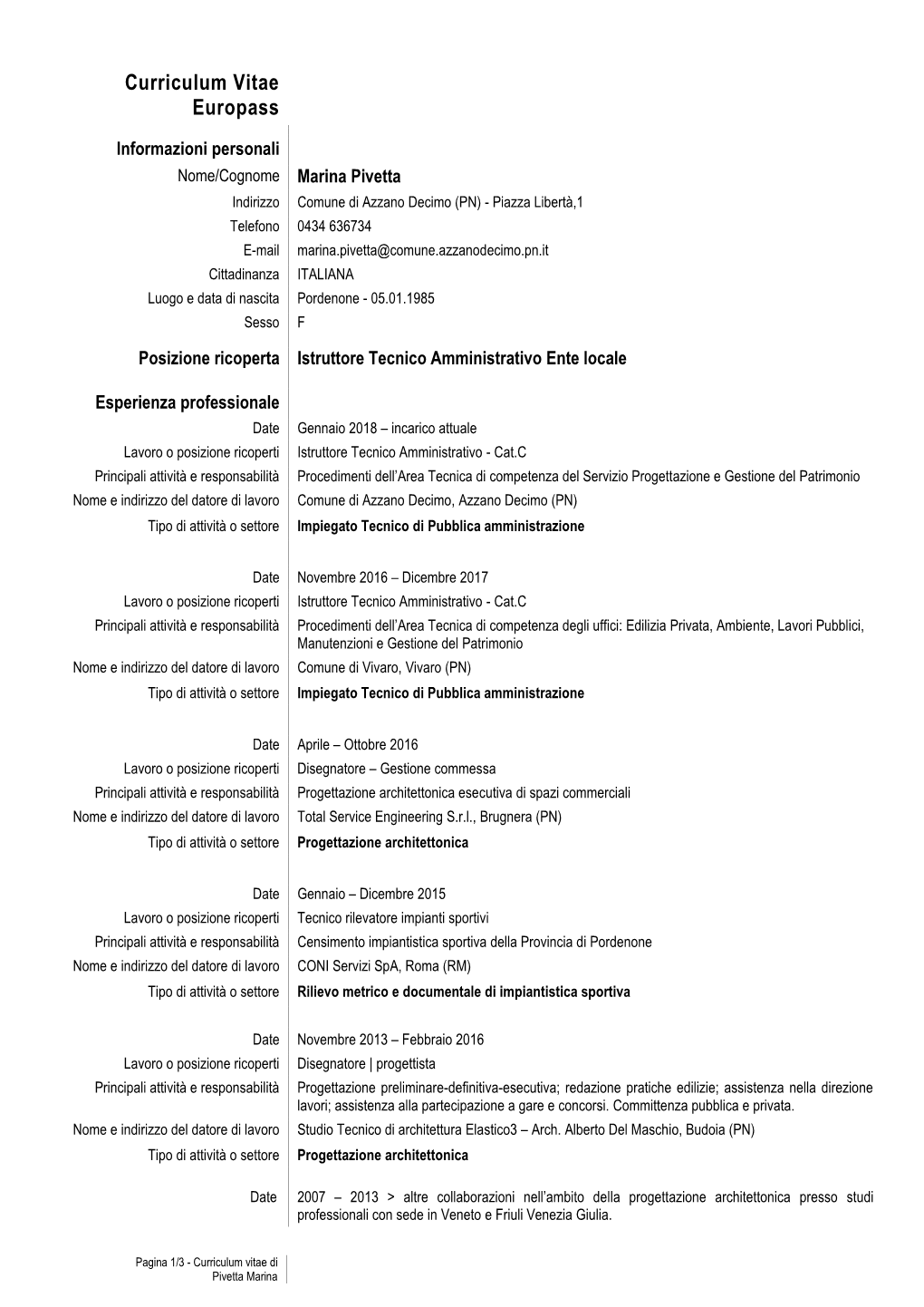 Curriculum Arch. Pivetta