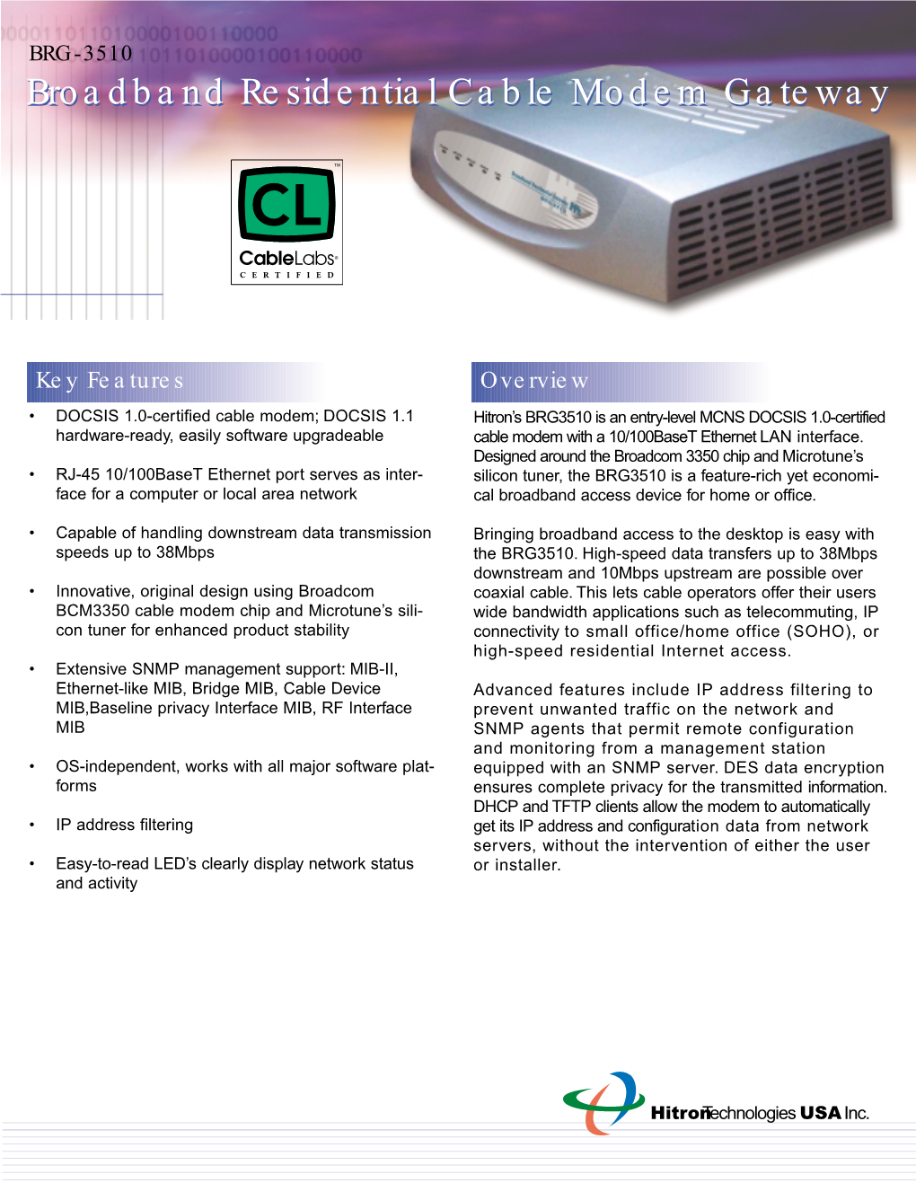 Broadband Residential Cable Modem Gateway