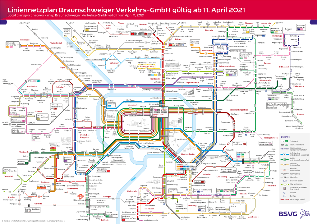 Liniennetzplan Braunschweiger Verkehrs-Gmbh Gültig Ab 11. April 2021 Local Transport Network Map Braunschweiger Verkehrs-Gmbh Valid from April 11, 2021