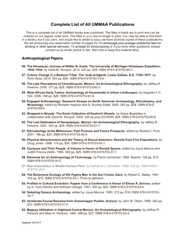Complete List of All UMMAA Publications