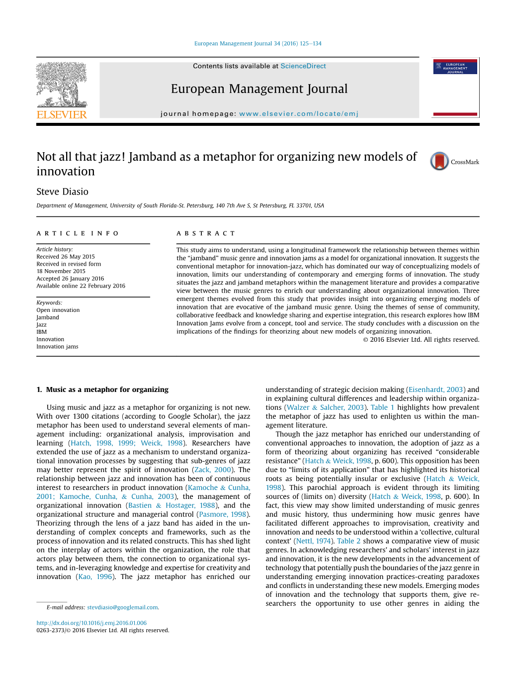 Not All That Jazz! Jamband As a Metaphor for Organizing New Models of Innovation