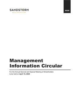 Sandstorm Gold Ltd Management Information Circular 2020