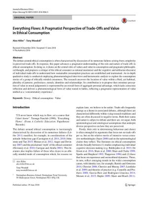 A Pragmatist Perspective of Trade-Offs and Value in Ethical Consumption