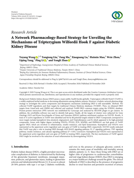 Research Article a Network Pharmacology-Based Strategy for Unveiling the Mechanisms of Tripterygium Wilfordii Hook F Against Diabetic Kidney Disease