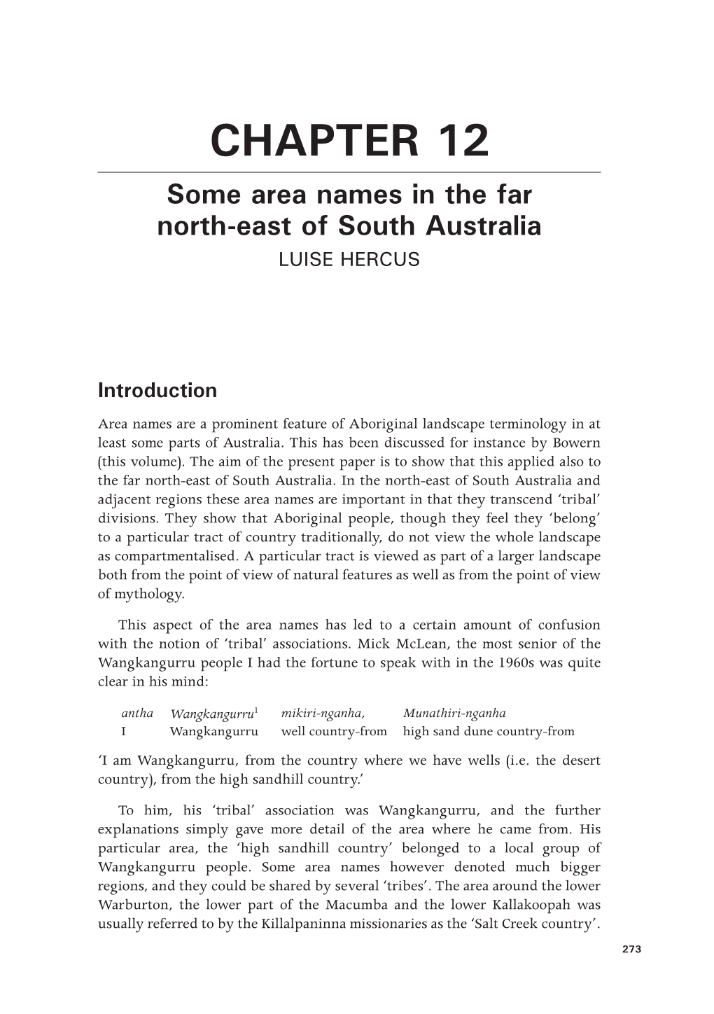 CHAPTER 12 Some Area Names in the Far North-East of South Australia LUISE HERCUS