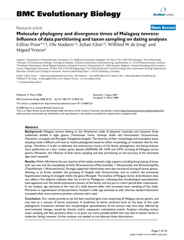Molecular Phylogeny and Divergence Times of Malagasy Tenrecs
