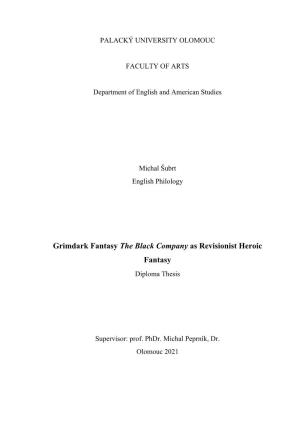 Grimdark Fantasy the Black Company As Revisionist Heroic Fantasy Diploma Thesis