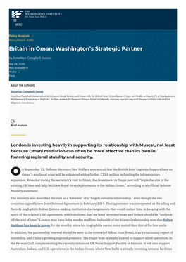 Britain in Oman: Washington’S Strategic Partner by Jonathan Campbell-James