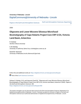 Oligocene and Lower Miocene Siliceous Microfossil Biostratigraphy of Cape Roberts Project Core CRP-2/2A, Victoria Land Basin, Antarctica