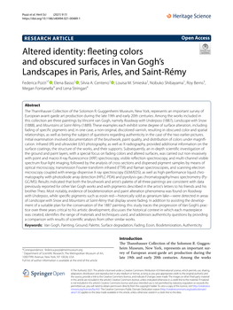 Altered Identity: Fleeting Colors and Obscured Surfaces in Van Gogh's Landscapes in Paris, Arles, and Saint-Rémy