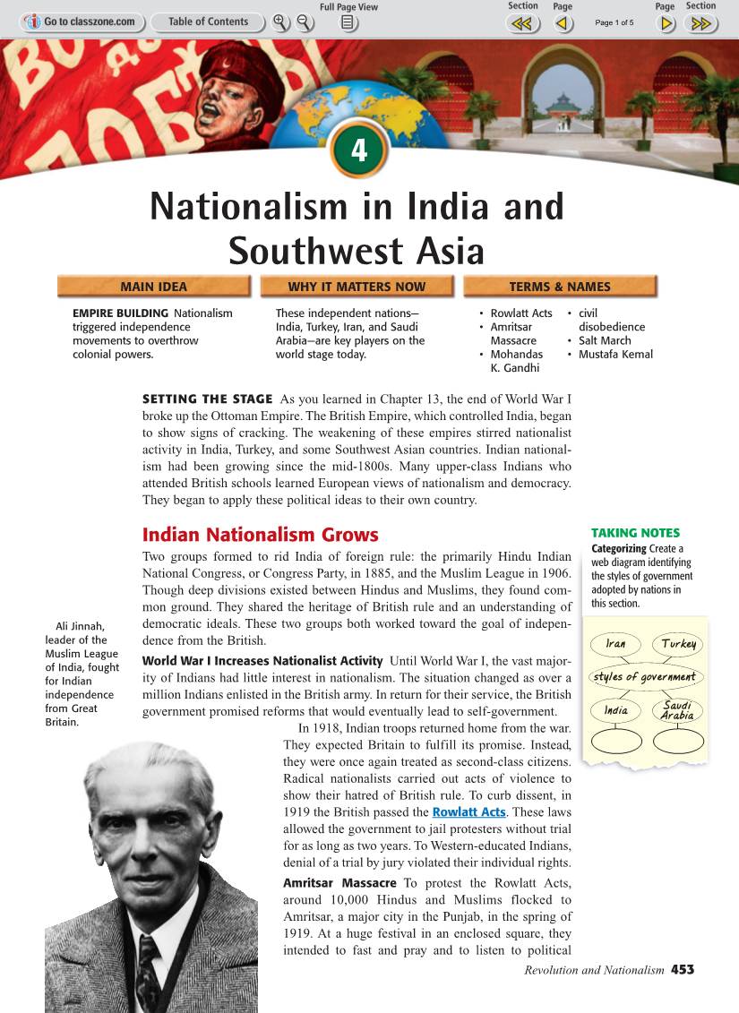 Nationalism in India and Southwest Asia MAIN IDEA WHY IT MATTERS NOW TERMS & NAMES