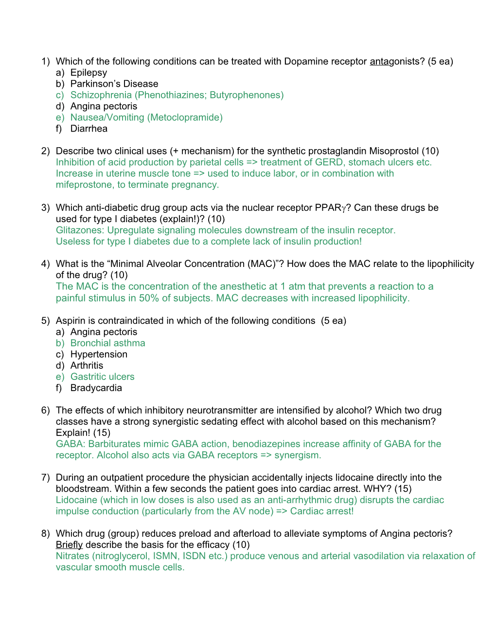 1) Which of the Following Conditions Can Be Treated with Dopamine Receptor Antagonists? (5 Ea)