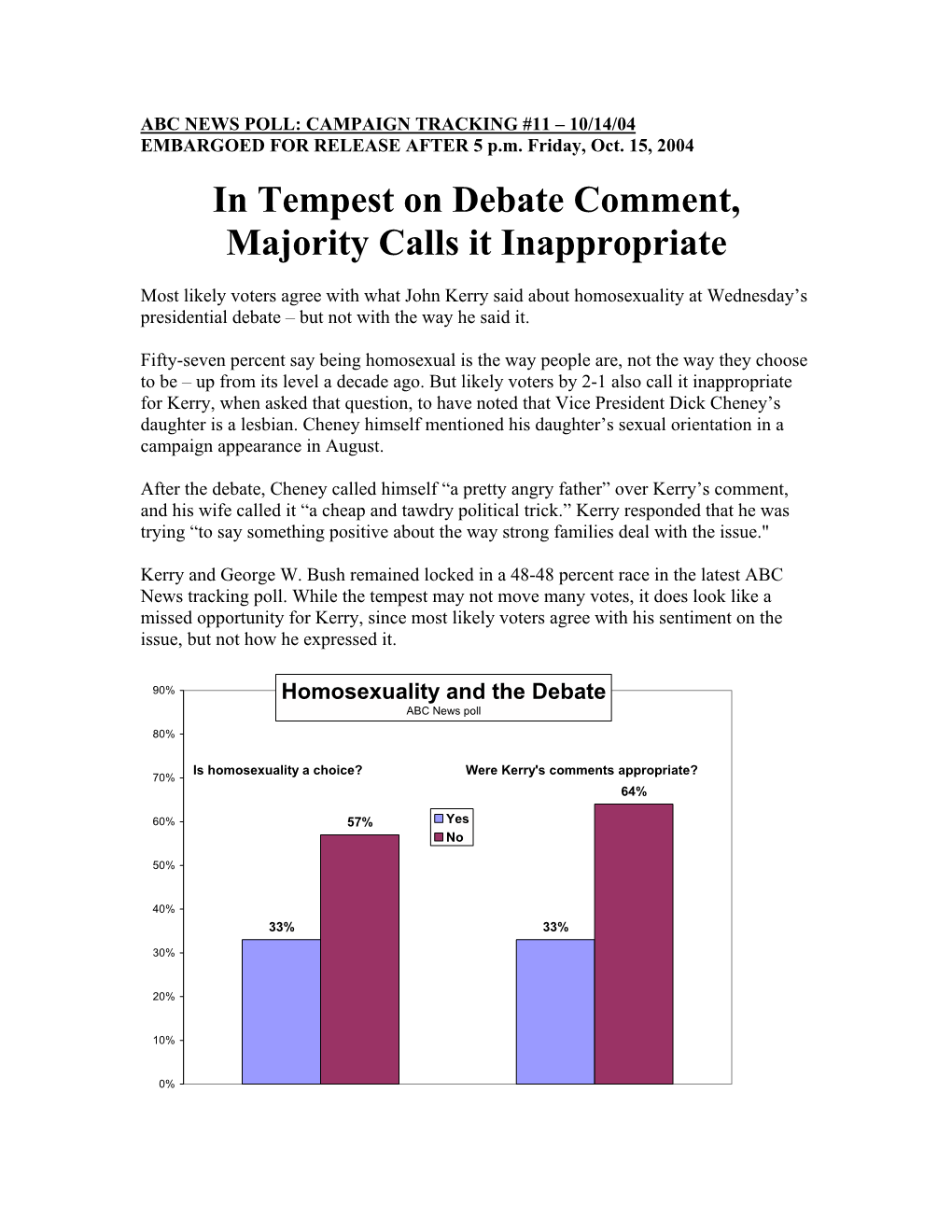 ABC NEWS POLL: CAMPAIGN TRACKING #11 – 10/14/04 EMBARGOED for RELEASE AFTER 5 P.M