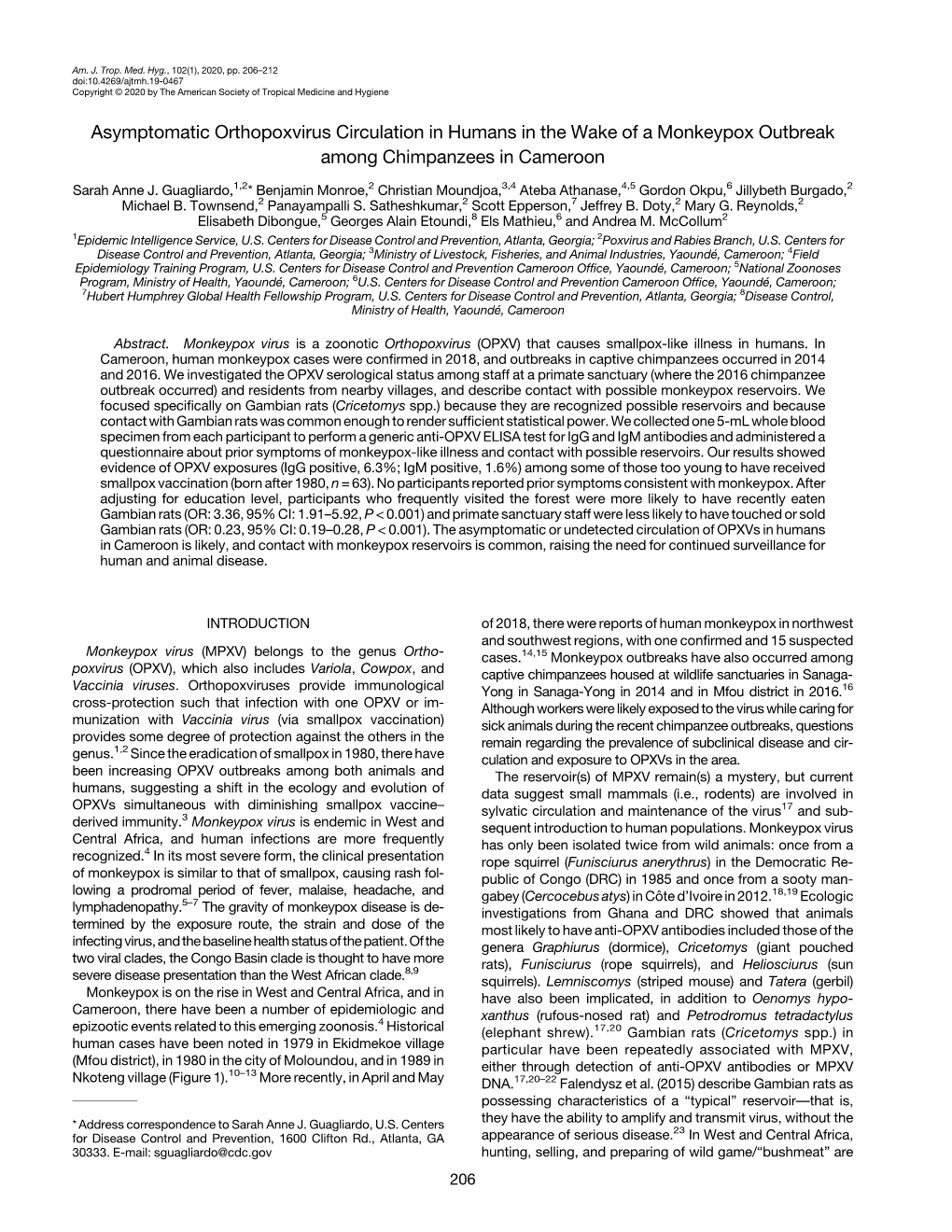 Asymptomatic Orthopoxvirus Circulation in Humans in the Wake of a Monkeypox Outbreak Among Chimpanzees in Cameroon