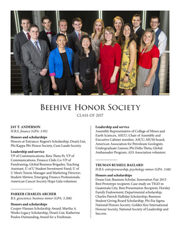 Beehive Honor Society CLASS of 2017