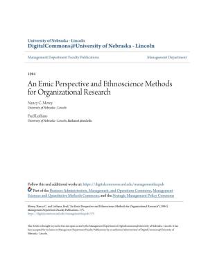 An Emic Perspective and Ethnoscience Methods for Organizational Research Nancy C