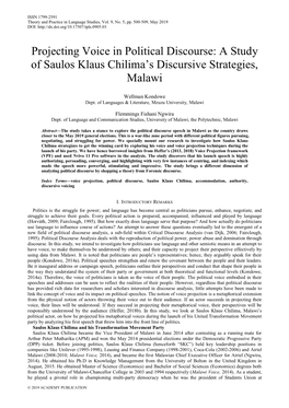 A Study of Saulos Klaus Chilima's Discursive Strategies, Malawi
