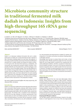 Microbiota Community Structure in Traditional Fermented Milk Dadiah in Indonesia: Insights from High-Throughput 16S Rrna Gene Sequencing