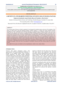 A Review on Anti-Diabetic Potential of Genus Solanum (Solanaceae)