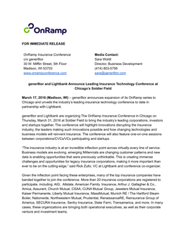 2016 Onramp Insurance Conference Press Release
