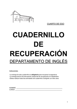 Cuadernillo De Recuperación Departamento De Inglés
