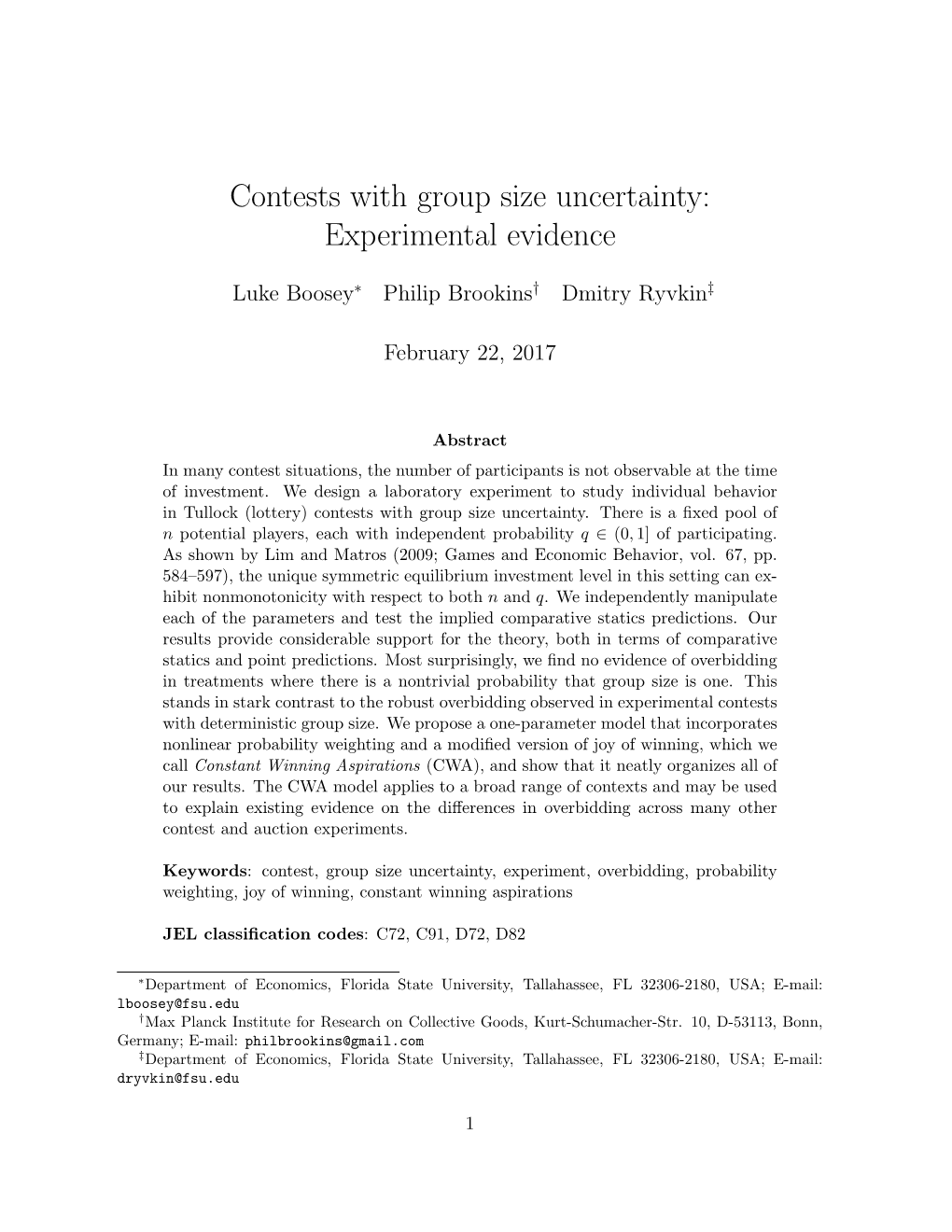 Contests with Group Size Uncertainty: Experimental Evidence