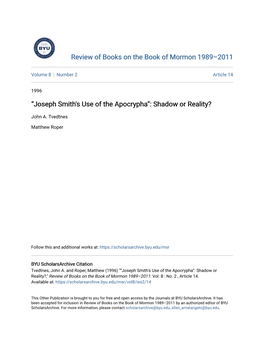 “Joseph Smith's Use of the Apocrypha”: Shadow Or Reality?