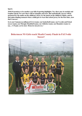 Bohermeen NS Girls Reach Meath County Finals in FAI 5-Side Soccer!