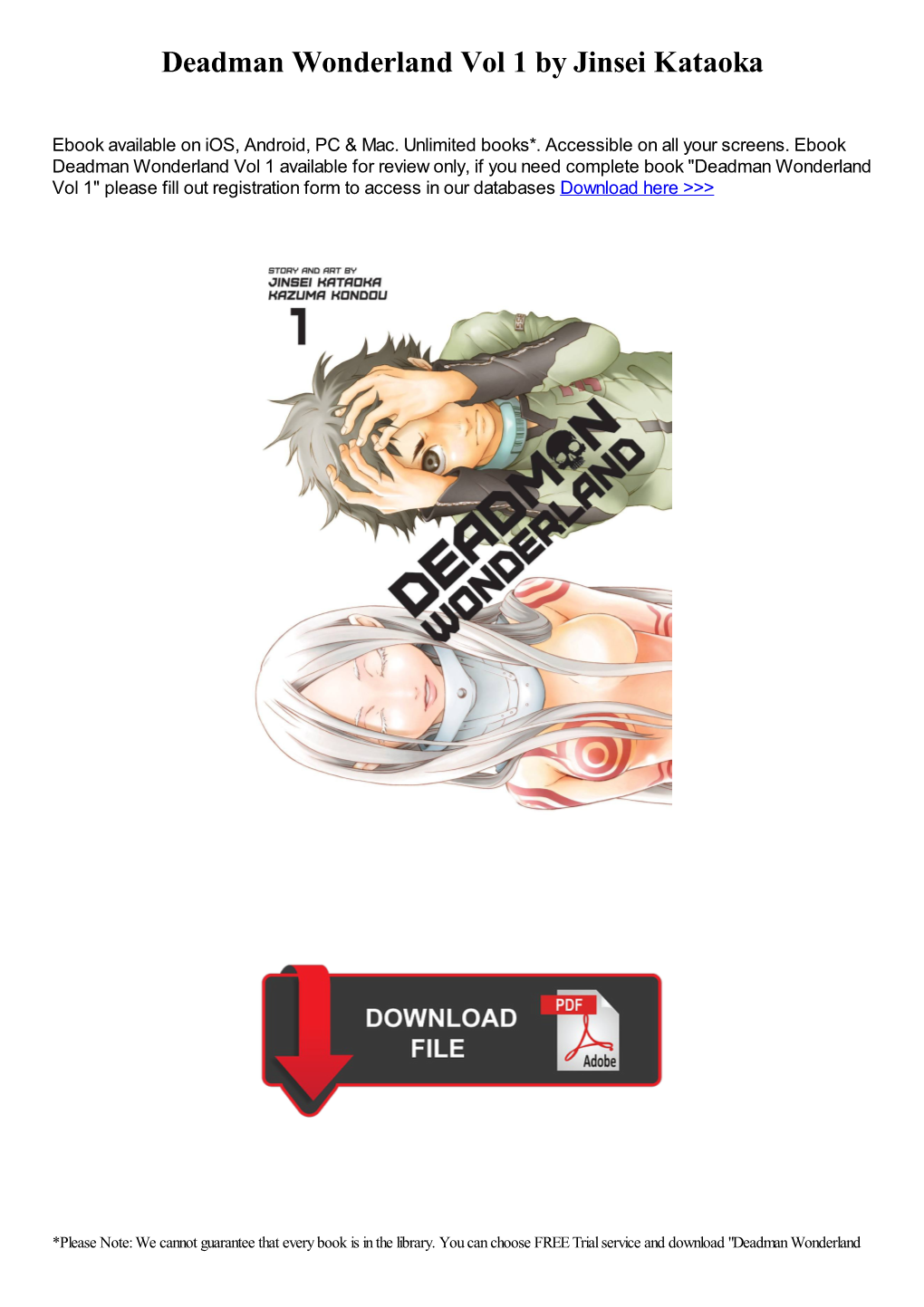 Deadman Wonderland Vol 1 by Jinsei Kataoka