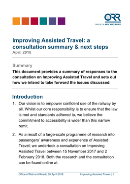 Improving Assisted Travel: a Consultation Summary & Next Steps April 2018