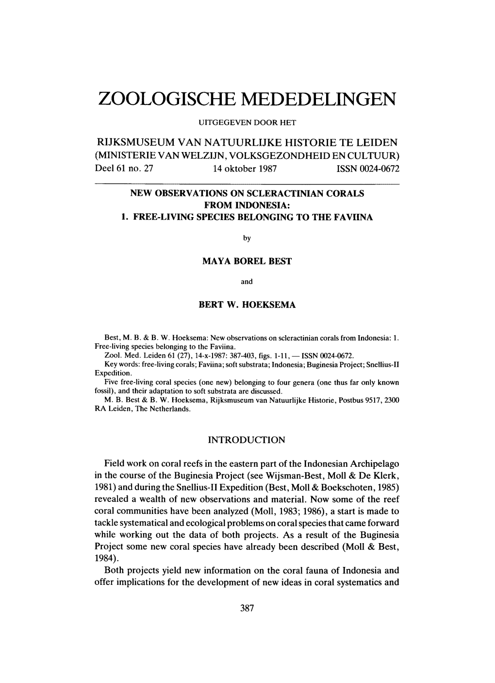 Zoologische Mededelingen