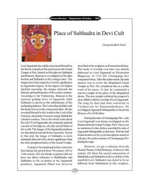 Place of Subhadra in Devi Cult
