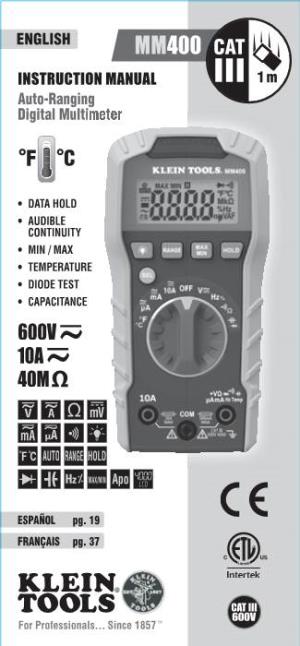 MM400 INSTRUCTION MANUAL Auto-Ranging Digital Multimeter