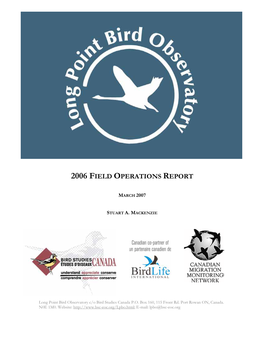 Long Point Bird Observatory 2006 Field Operations Report 0