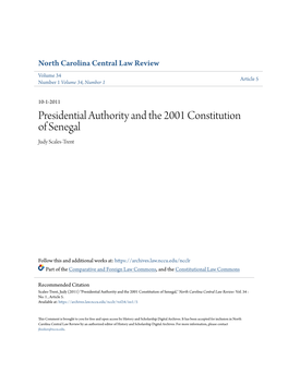 Presidential Authority and the 2001 Constitution of Senegal Judy Scales-Trent