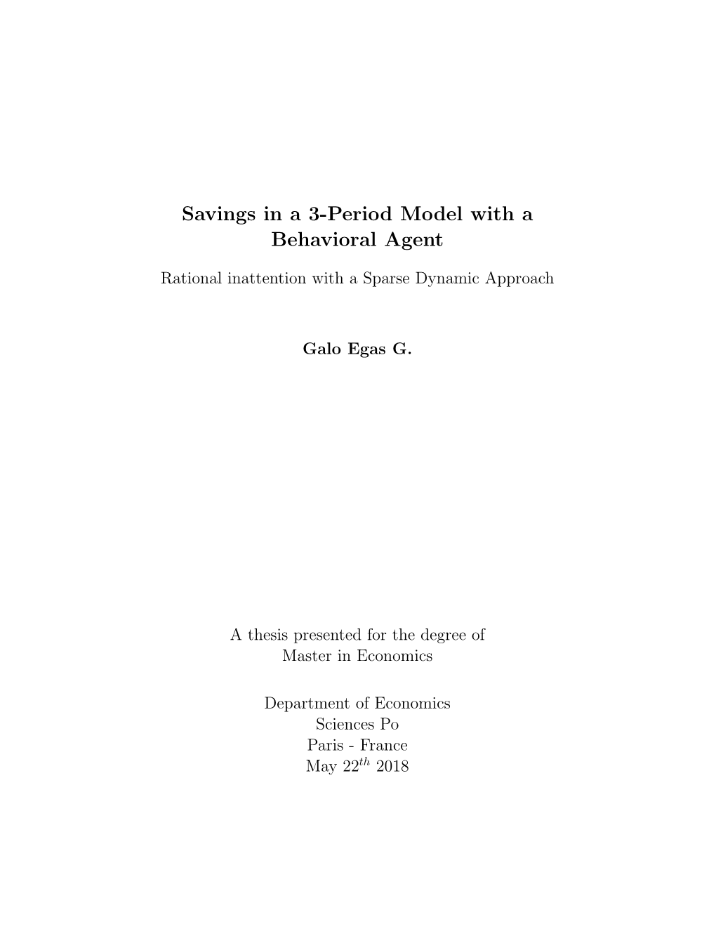 Savings in a 3-Period Model with a Behavioral Agent