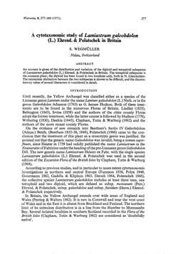 A Cytotaxonomic Study of Lamiastrum Galeobdolon (L.) Ehrend