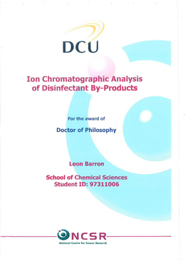 Ion Chromatographic Analysis of Disinfectant By-Products