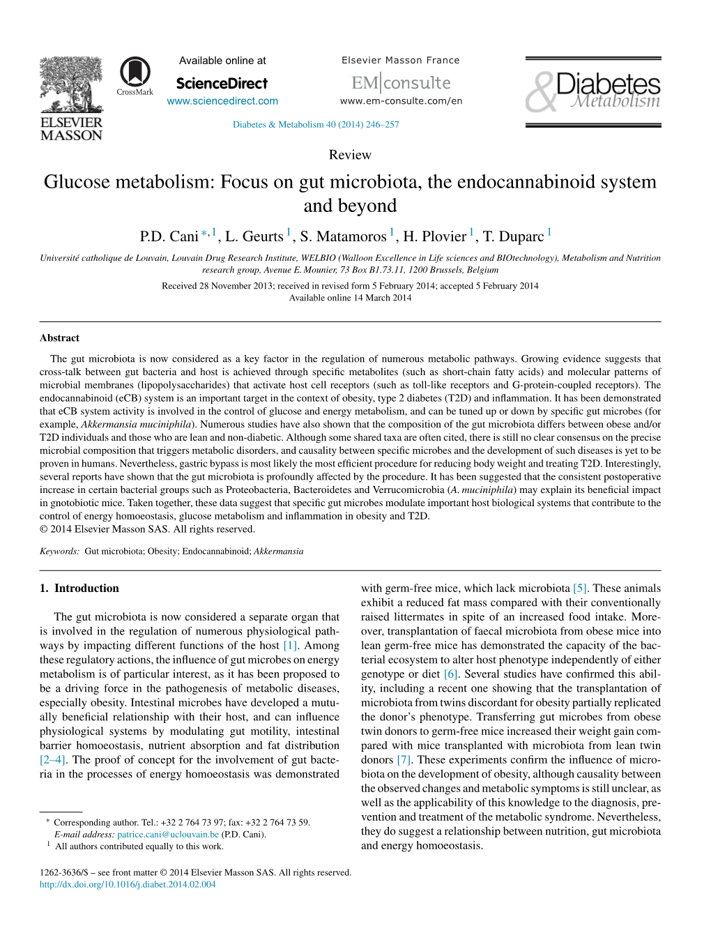 Glucose Metabolism: Focus on Gut Microbiota, the Endocannabinoid System