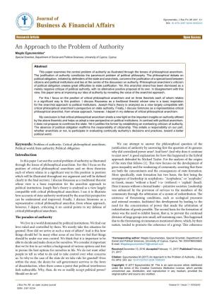 An Approach to the Problem of Authority Magda Egoumenides* Special Scientist, Department of Social and Political Sciences, University of Cyprus, Cyprus